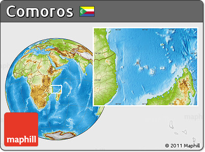 Shaded Relief Location Map of Comoros, physical outside