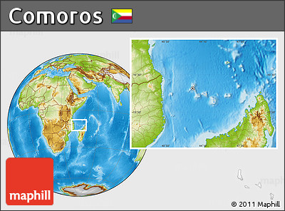 Shaded Relief Location Map of Comoros, physical outside