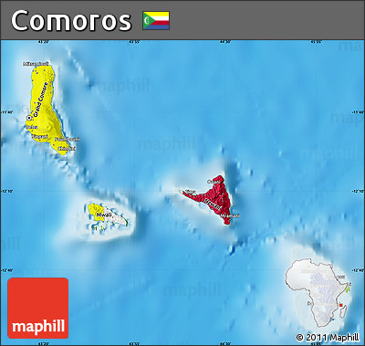Flag Map of Comoros, physical outside, flag aligned to the middle