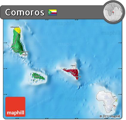 Flag Map of Comoros, physical outside