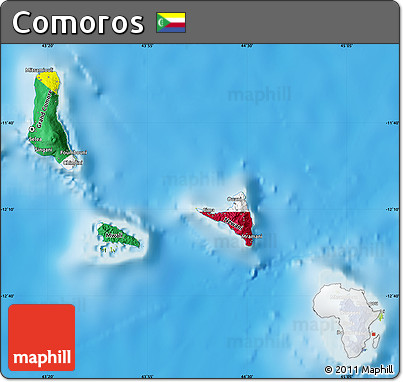 Flag Map of Comoros, physical outside