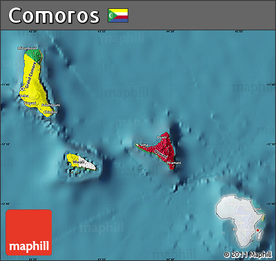 Flag Map of Comoros, satellite outside, flag rotated