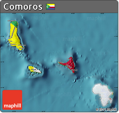Flag Map of Comoros, satellite outside, flag rotated