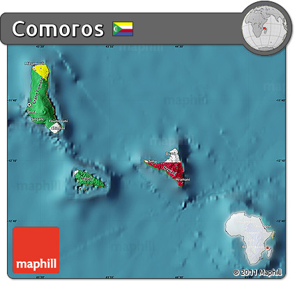 Flag Map of Comoros, satellite outside
