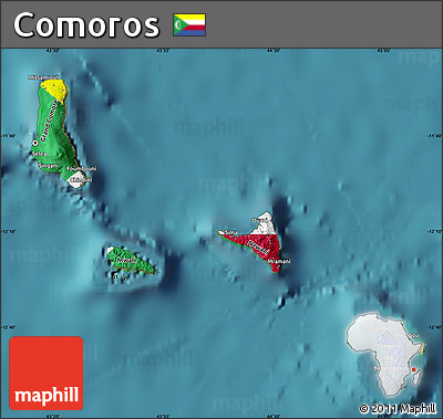 Flag Map of Comoros, satellite outside