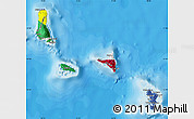 Flag Map of Comoros, shaded relief outside, bathymetry sea, flag centered