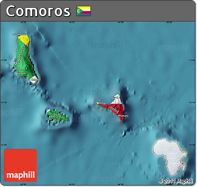 Flag Map of Comoros, single color outside, satellite sea