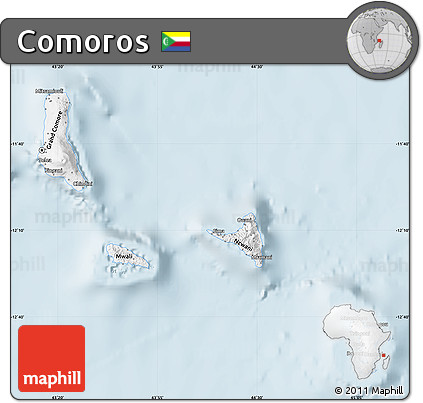 Gray Map of Comoros, single color outside