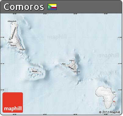 Gray Map of Comoros, single color outside
