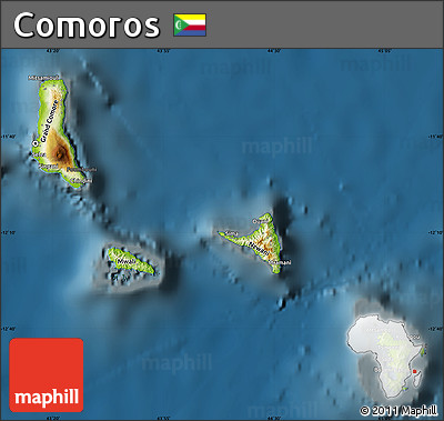 Physical Map of Comoros, darken