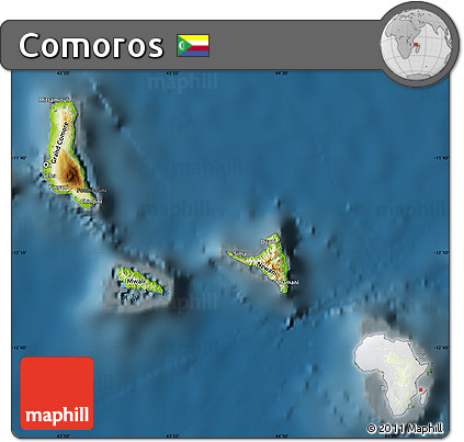 Physical Map of Comoros, darken