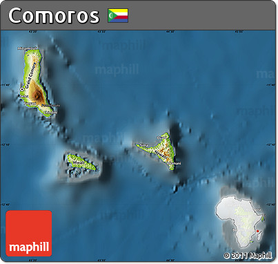 Physical Map of Comoros, darken