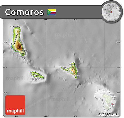 Physical Map of Comoros, desaturated