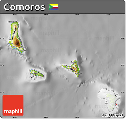 Physical Map of Comoros, desaturated