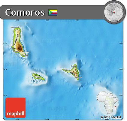 Physical Map of Comoros, lighten, semi-desaturated, land only