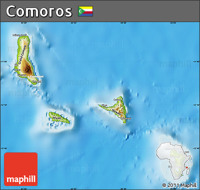 Physical Map of Comoros, lighten, semi-desaturated, land only