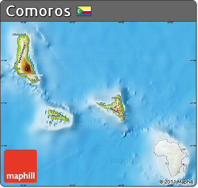 Physical Map of Comoros, lighten, semi-desaturated, land only