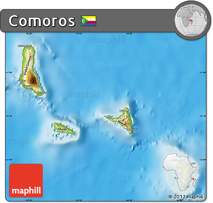 Physical Map of Comoros, single color outside