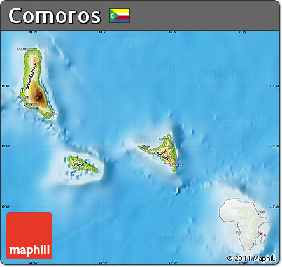 Physical Map of Comoros, single color outside