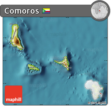 Physical Map of Comoros, single color outside, satellite sea