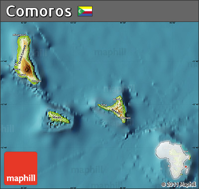 Physical Map of Comoros, single color outside, satellite sea