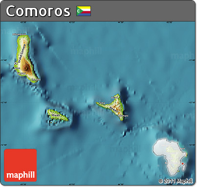 Physical Map of Comoros, single color outside, satellite sea