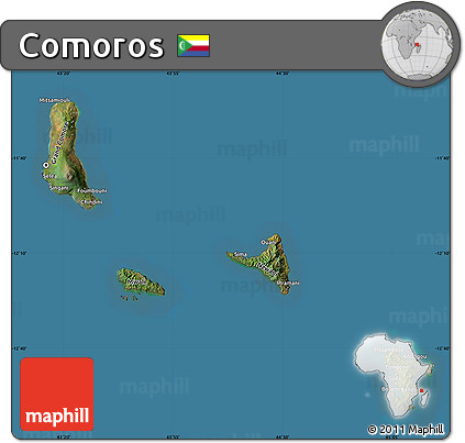 Satellite Map of Comoros, semi-desaturated, land only