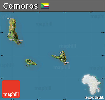 Satellite Map of Comoros, semi-desaturated, land only