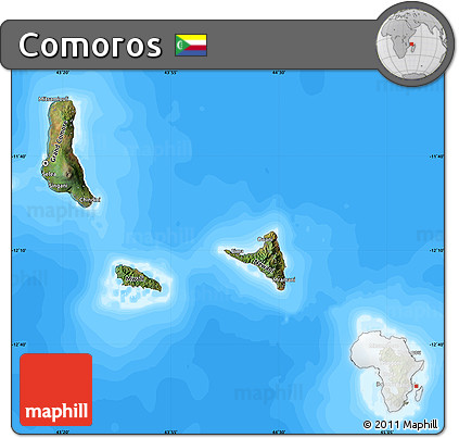 Satellite Map of Comoros, single color outside, bathymetry sea
