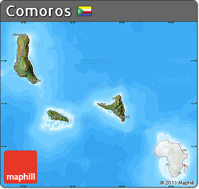 Satellite Map of Comoros, single color outside, bathymetry sea