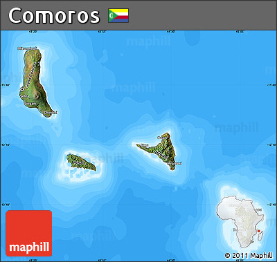 Satellite Map of Comoros, single color outside, bathymetry sea