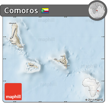 Shaded Relief Map of Comoros, lighten