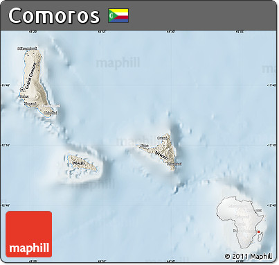 Shaded Relief Map of Comoros, lighten