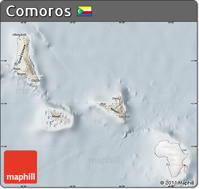 Shaded Relief Map of Comoros, lighten, semi-desaturated