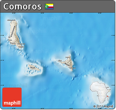 Shaded Relief Map of Comoros, political shades outside, shaded relief sea