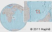 Gray Location Map of Nzwani, within the entire country, hill shading