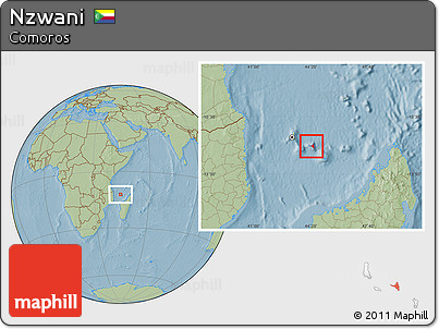 Savanna Style Location Map of Nzwani, hill shading