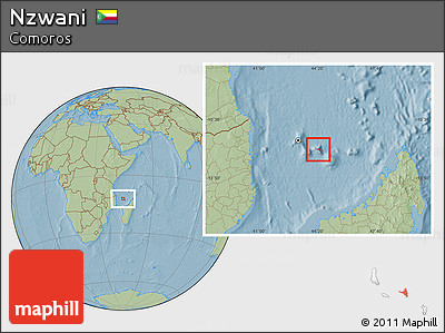 Savanna Style Location Map of Nzwani, hill shading