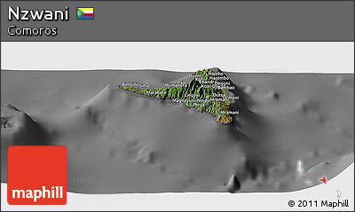 Satellite Panoramic Map of Nzwani, desaturated