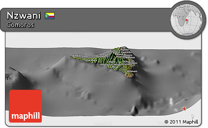 Satellite Panoramic Map of Nzwani, desaturated