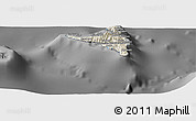 Shaded Relief Panoramic Map of Nzwani, darken, desaturated