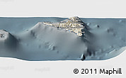 Shaded Relief Panoramic Map of Nzwani, darken, semi-desaturated