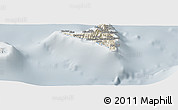 Shaded Relief Panoramic Map of Nzwani, lighten, semi-desaturated