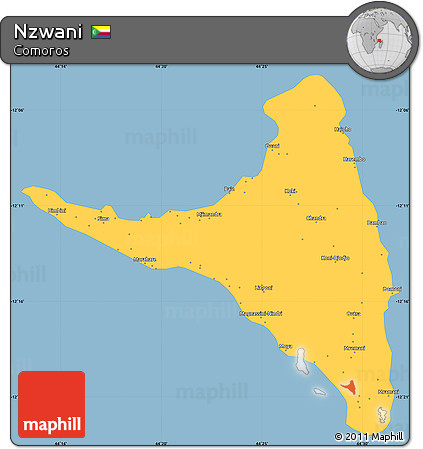 Savanna Style Simple Map of Nzwani, single color outside