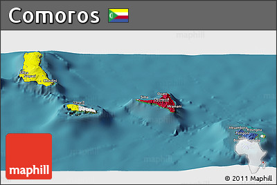 Flag Panoramic Map of Comoros, single color outside, satellite sea, flag aligned to the middle