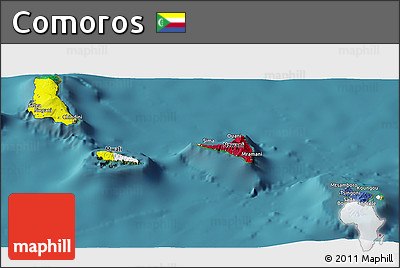Flag Panoramic Map of Comoros, single color outside, satellite sea, flag rotated
