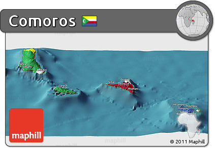 Flag Panoramic Map of Comoros, single color outside, satellite sea
