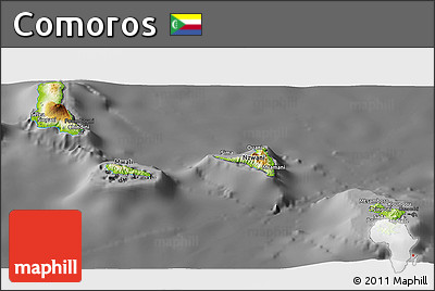 Physical Panoramic Map of Comoros, darken, desaturated