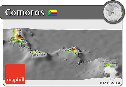 Physical Panoramic Map of Comoros, darken, desaturated
