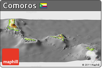 Physical Panoramic Map of Comoros, darken, desaturated